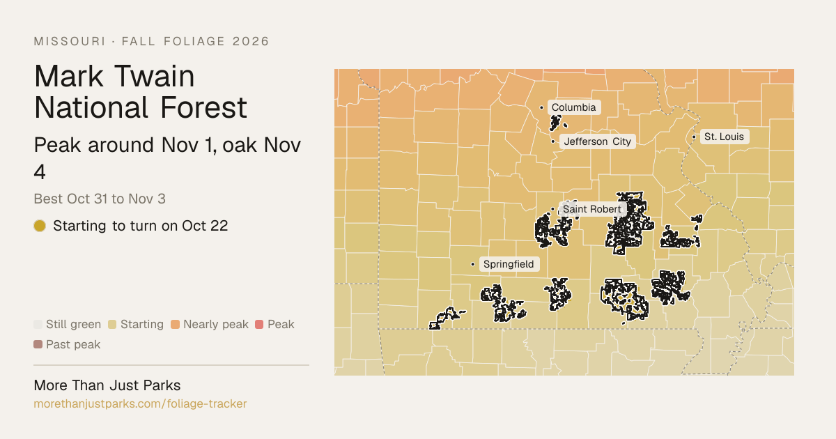 Mark Twain Fall Foliage 2026: Peak Week, What's Turning Now | More Than