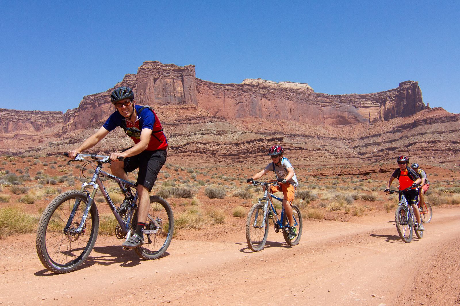 Mountain bikers on the White Rim Road, Canyonlands National Park, Utah (NPS photo)