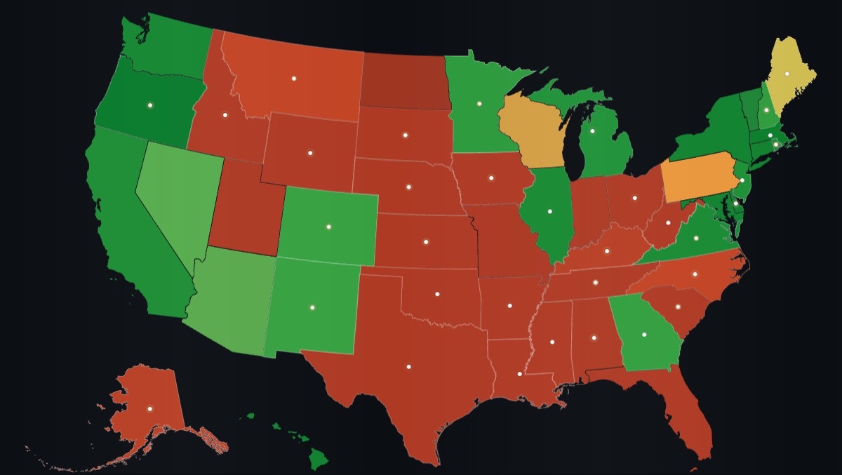 The Congressional Public Lands Scorecard map: every state graded red to green on public-lands votes