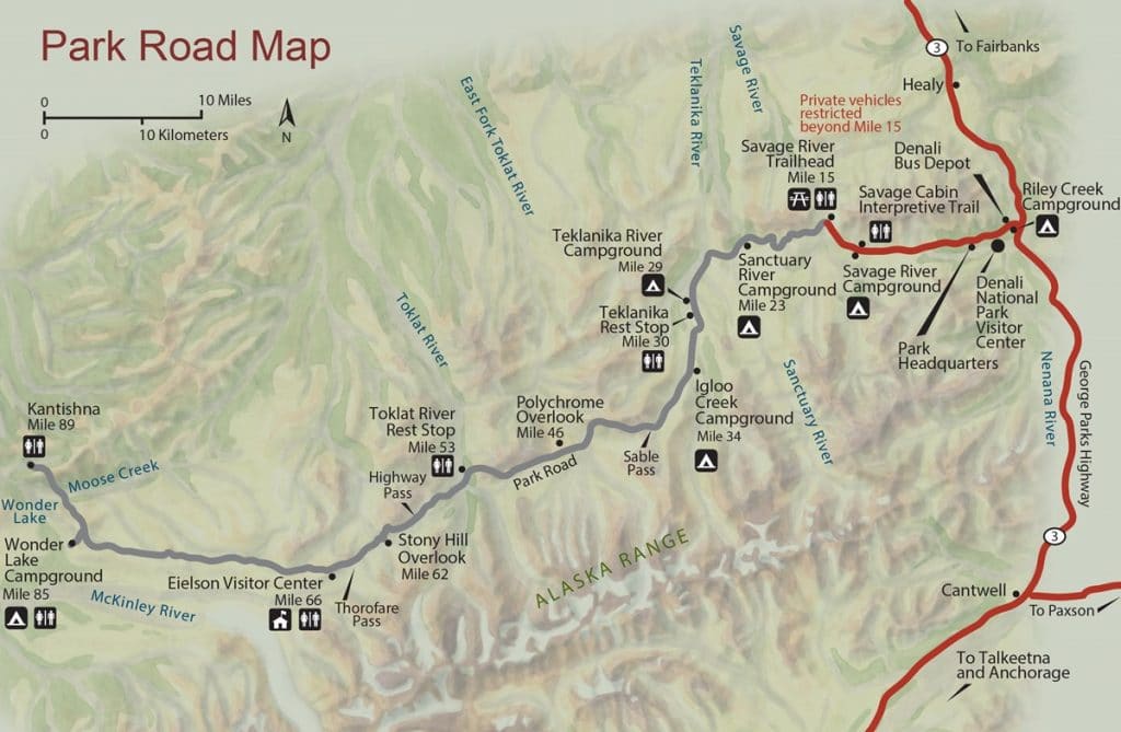denali national park alaska road map