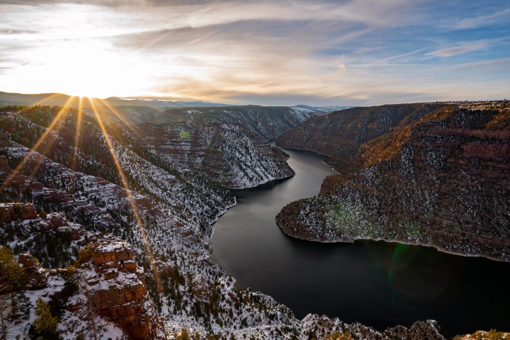 Flaming Gorge at sunrise, the Ashley's own gorge.