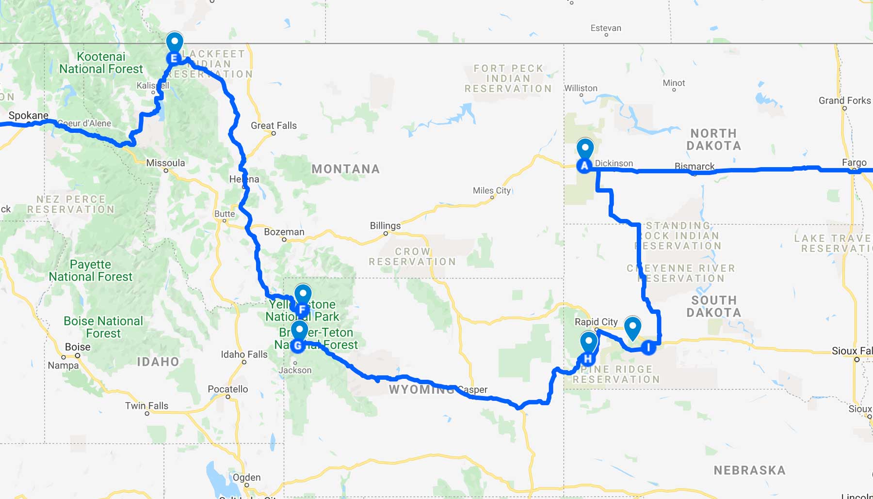 yellowstone national park road trip map