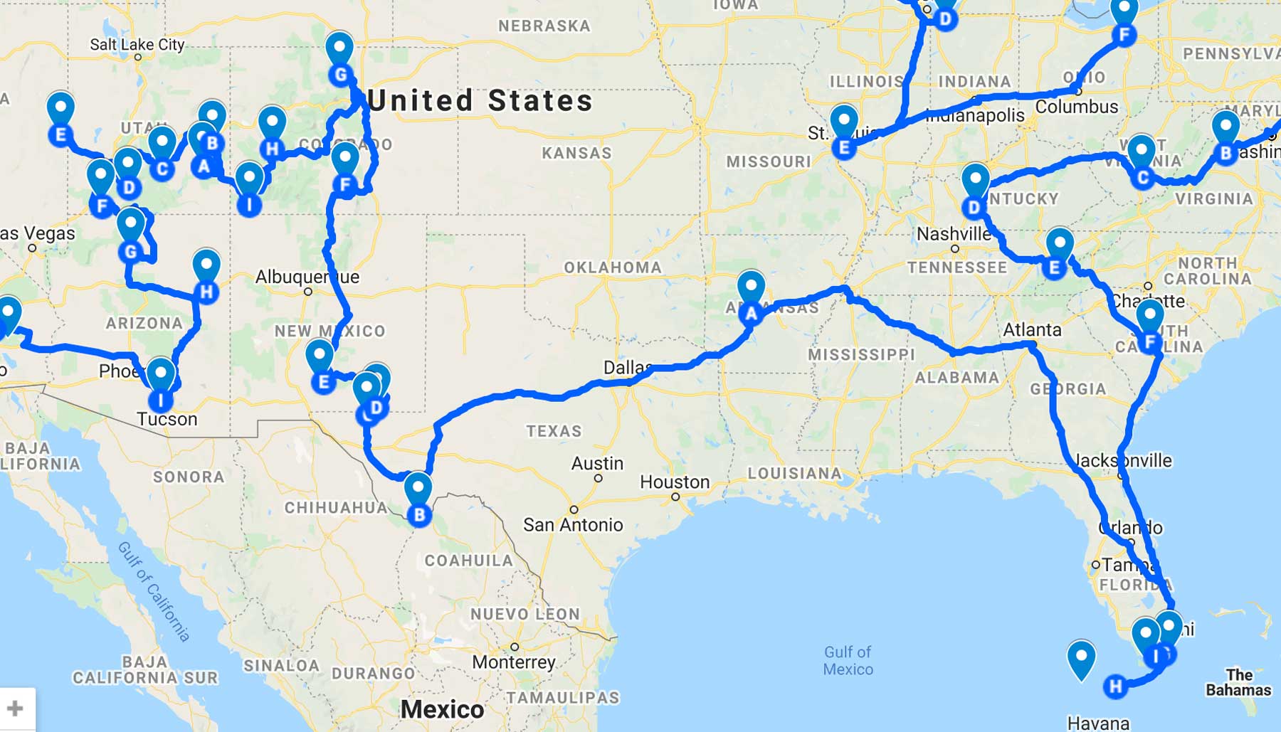 southwest national parks road trip map