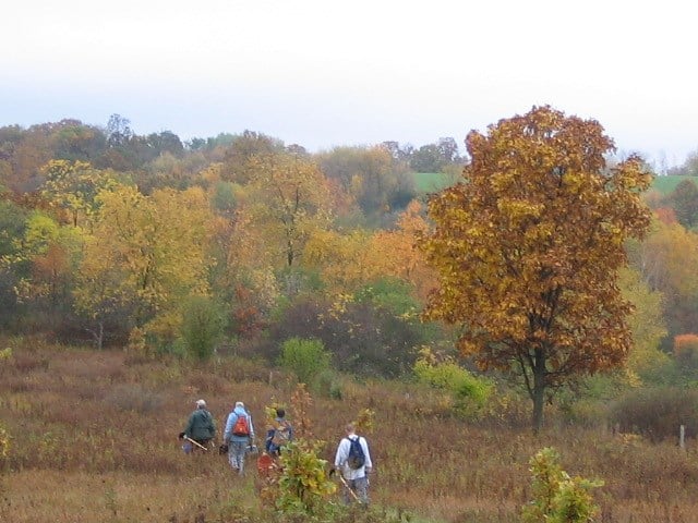 A wooded section of the Ice Age National Scenic Trail through glacial terrain