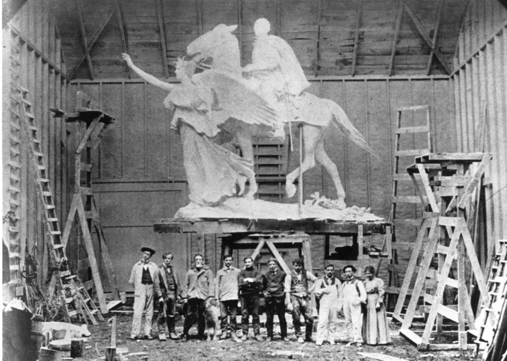 Augustus Saint-Gaudens and his assistants in the interior of the Large Studio