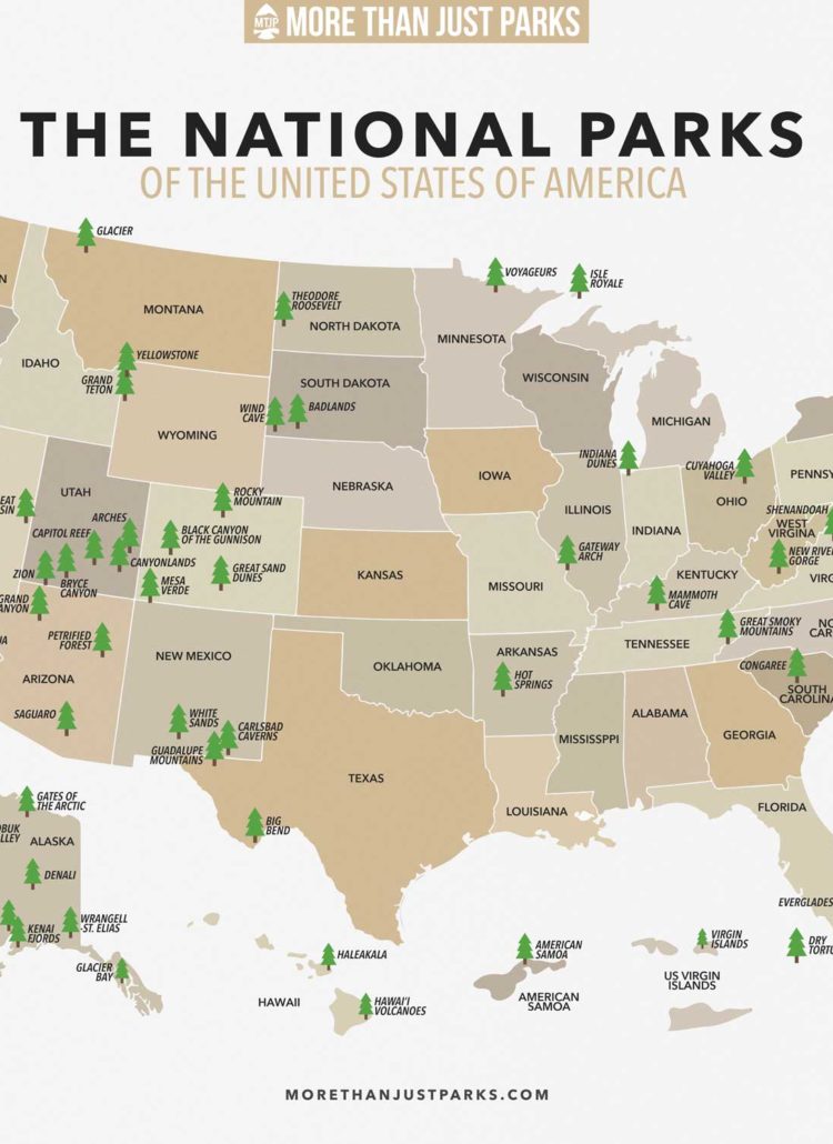 Complete List of National Parks (by State + MAP of the Parks)