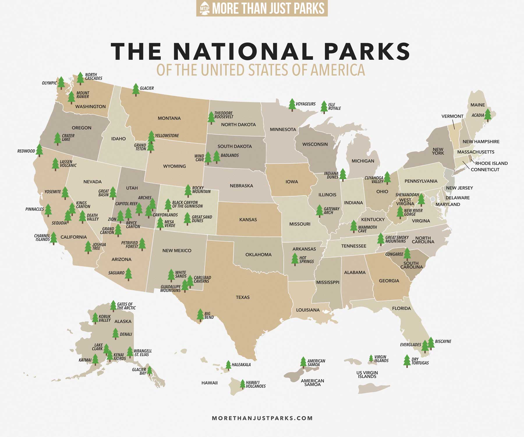 Complete List of NATIONAL PARKS By State (& Printable MAP)