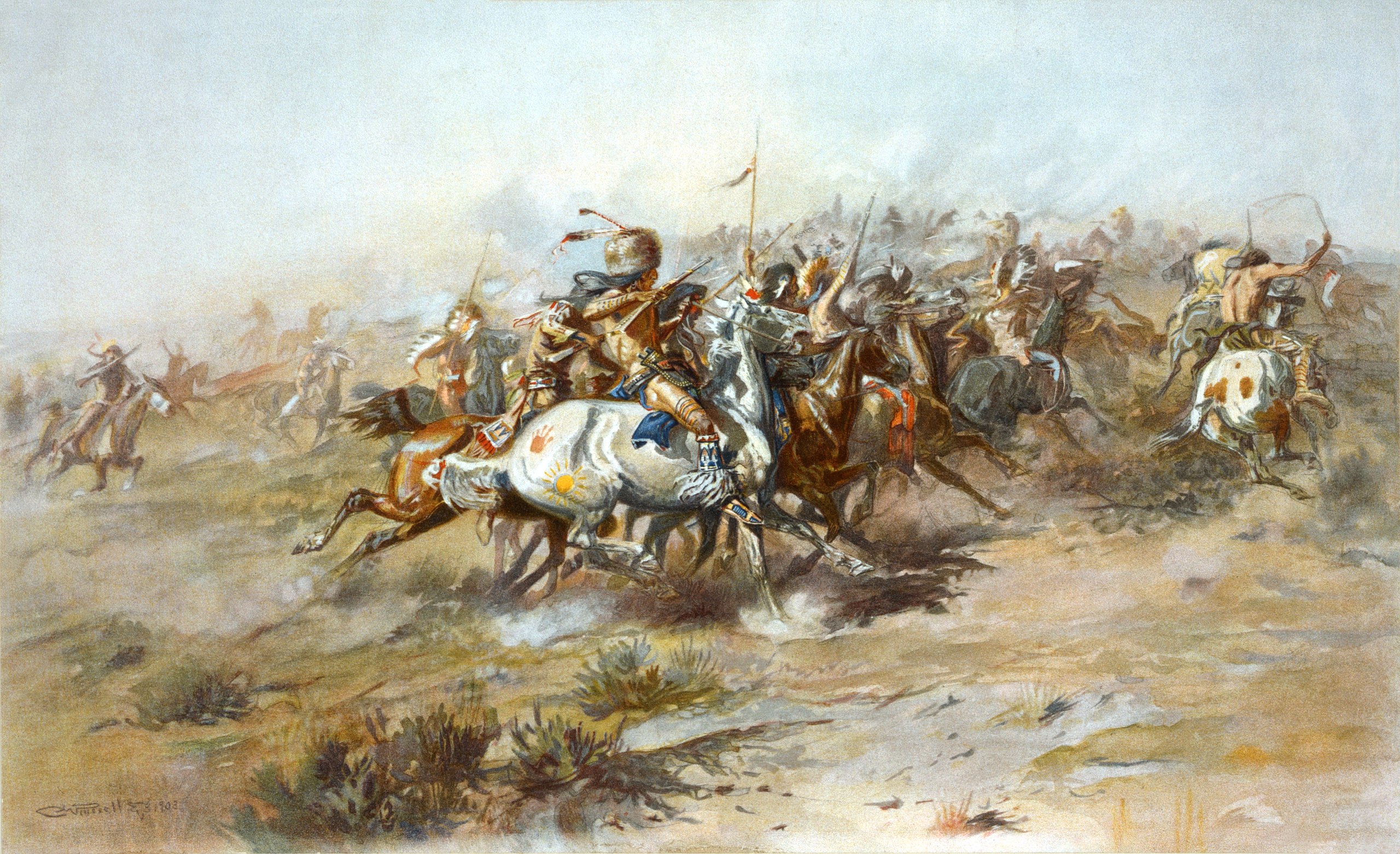 The Custer Fight Painting by Charles Marion Russell