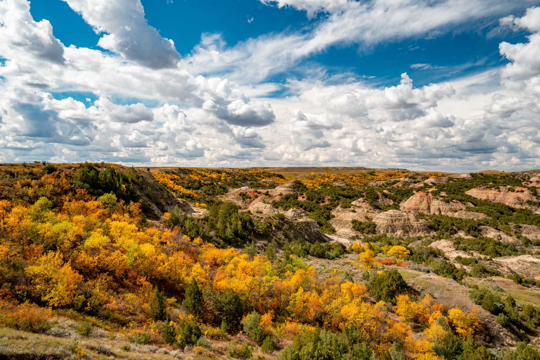 fall in theodore roosevelt national park, painted canyon