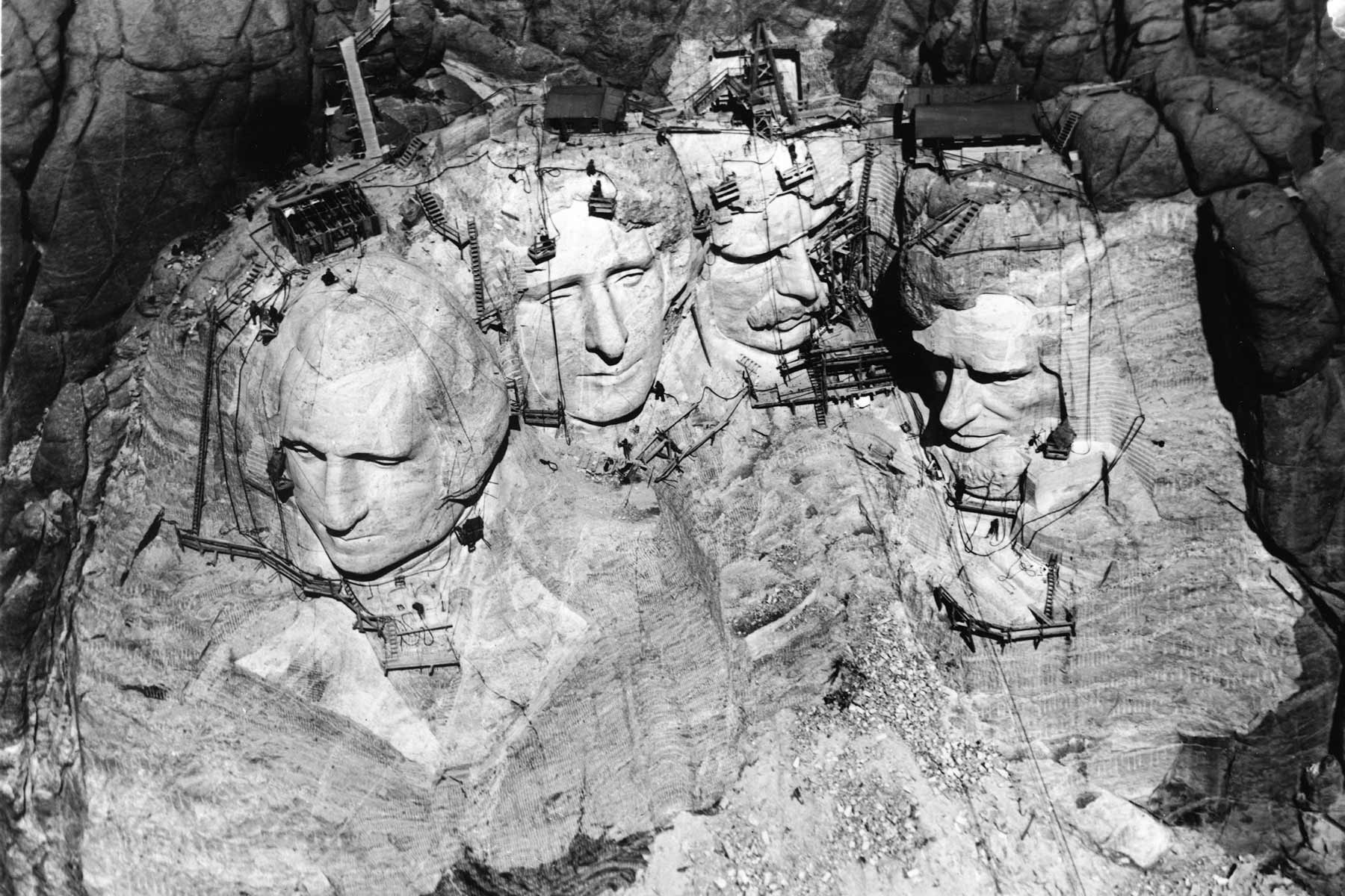 Aerial view of construction at Mount Rushmore | Historic Sites In South Dakota