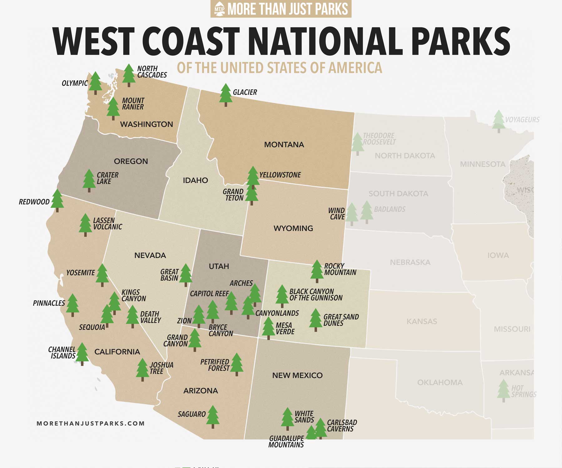 west coast natioanl parks map