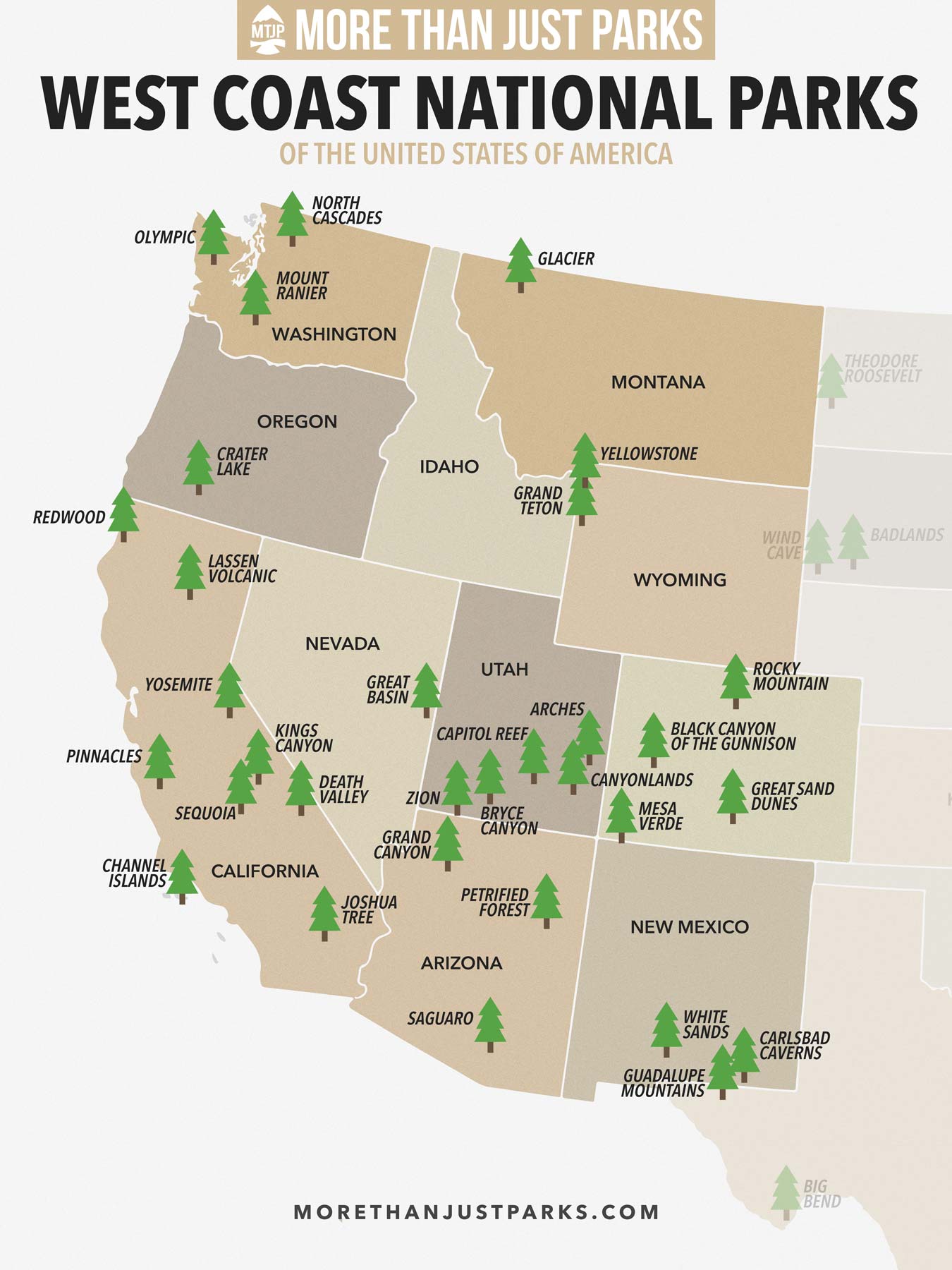 west coast national parks map