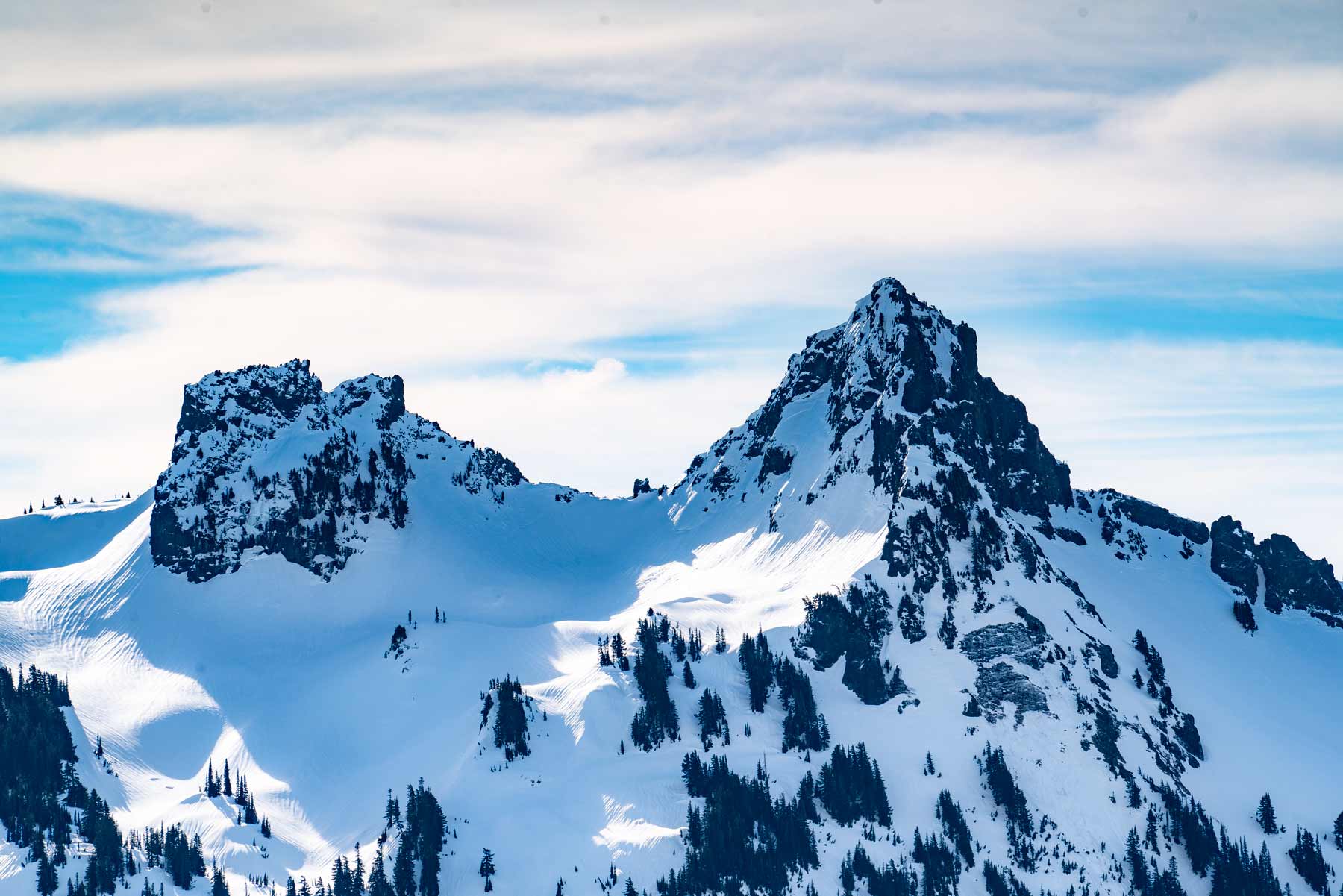 Snow-covered peaks seen from Paradise in winter, Mount Rainier National Park