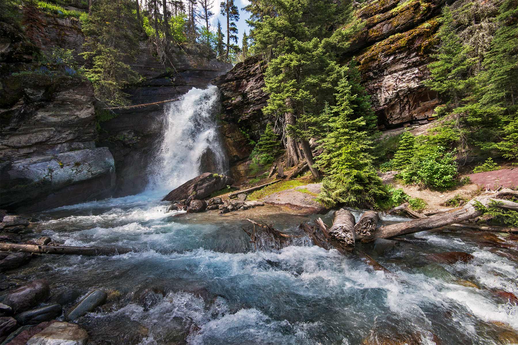 baring falls hike glacier national park waterfall trail