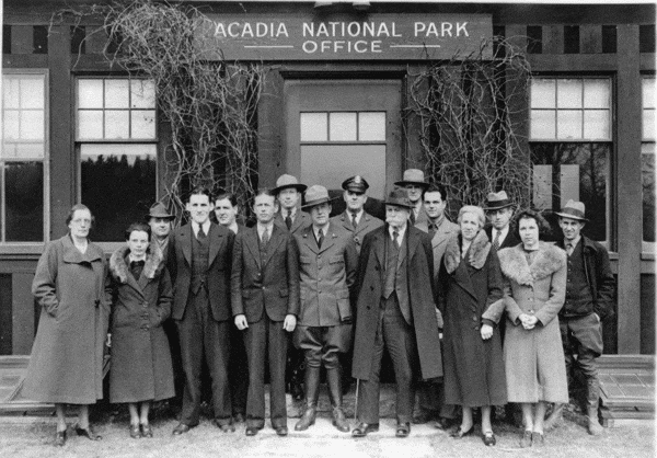 Park Superintendent George Dorr and others at the park headquarters