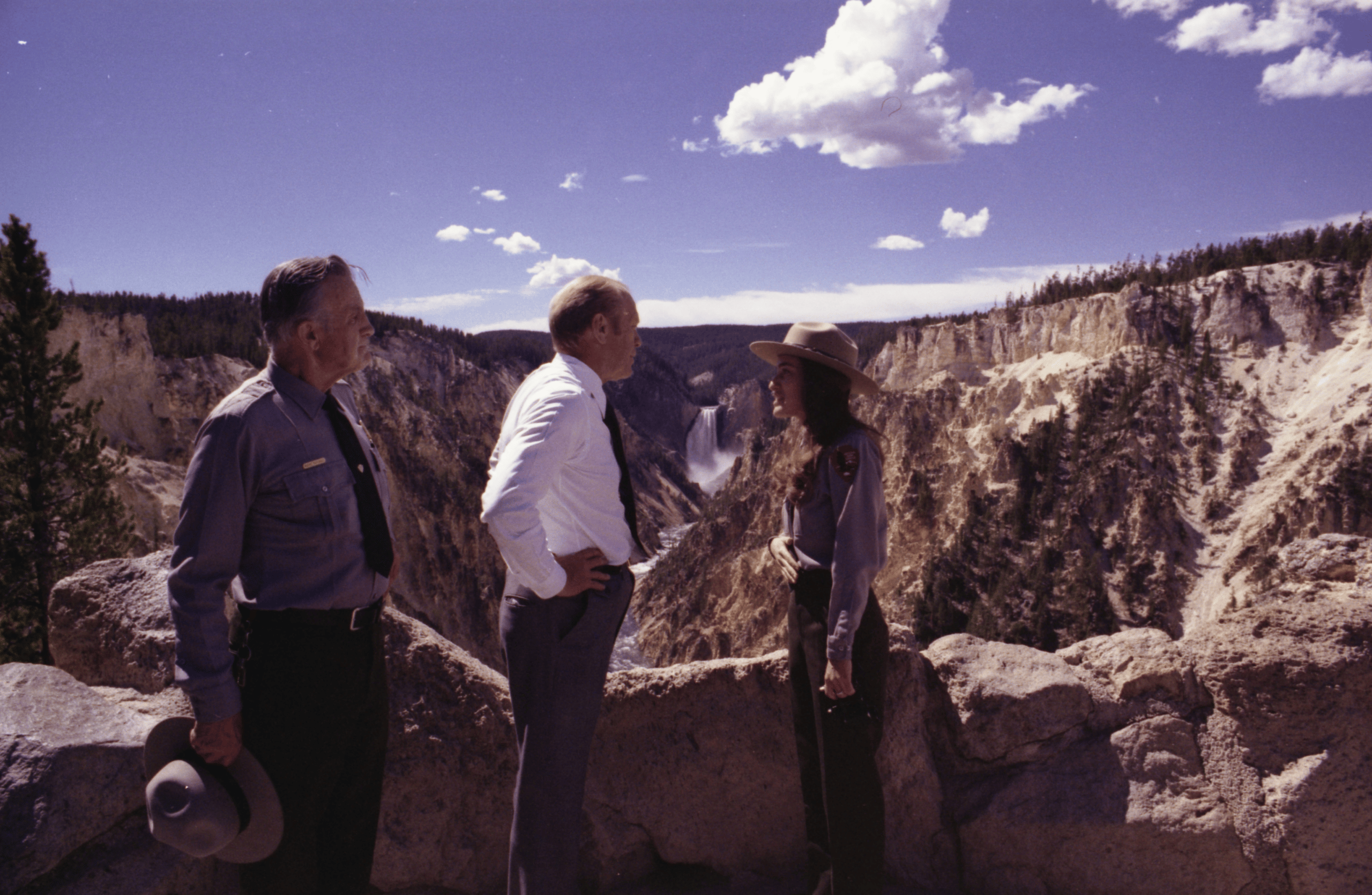President Gerald Ford with two National Park Rangers