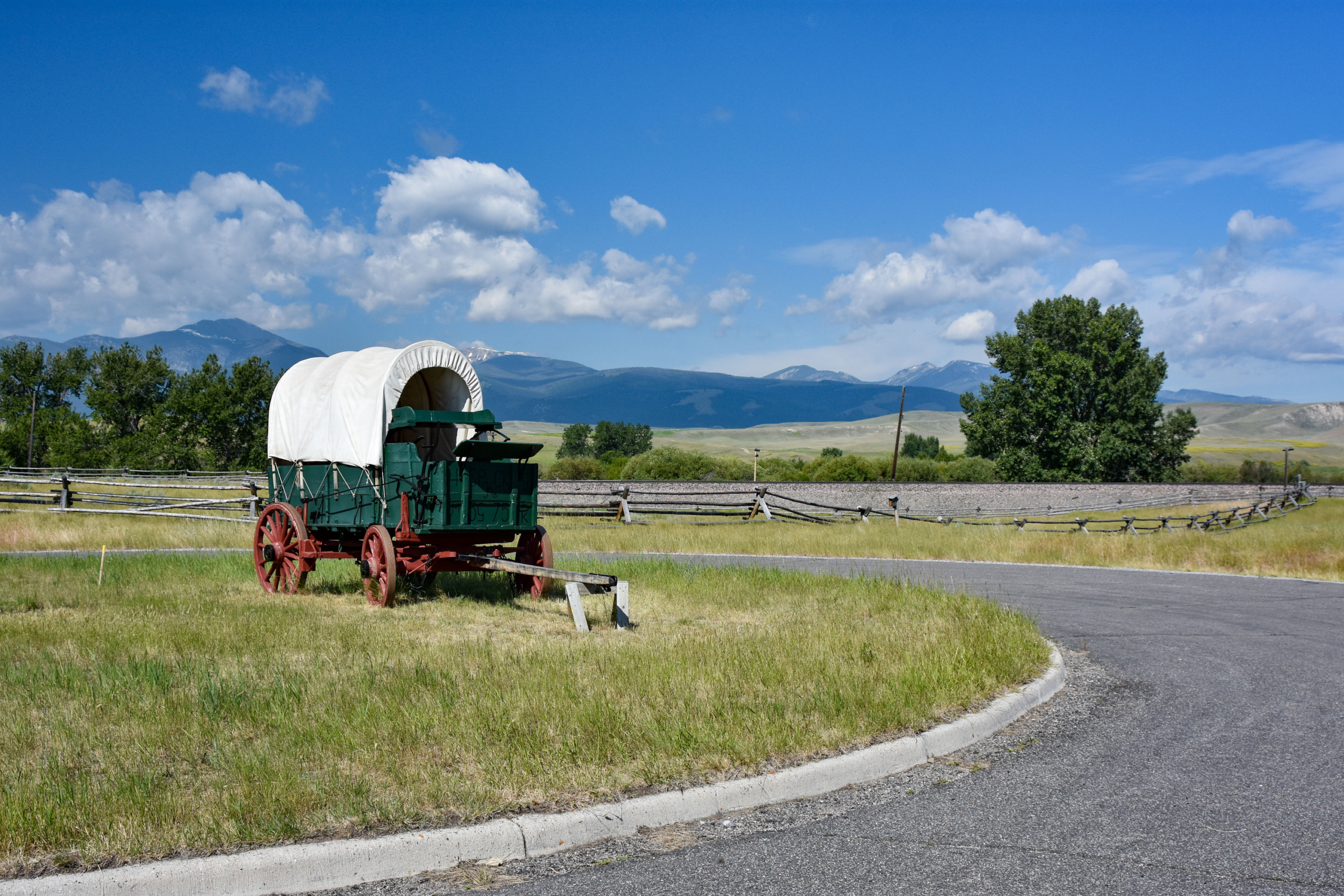 The covered wagon at Grant-Kohrs Ranch National Historic Site is one of the non-contributing features added after the period of significance for visitor interpretation.
