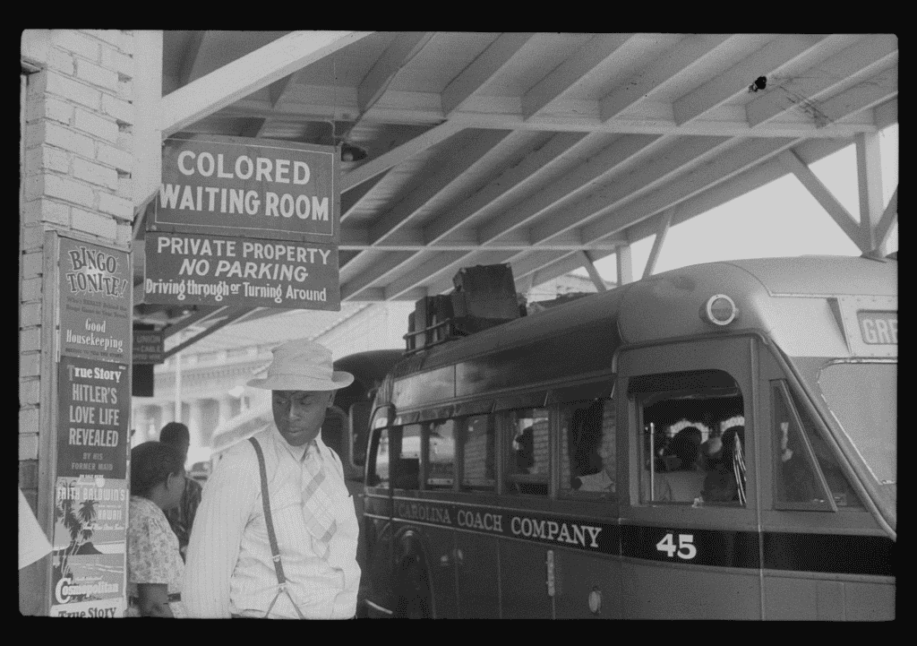 A "Colored Waiting Room" sign hangs in a Durham, North Carolina train station in 1940 | Civil Rights Sites