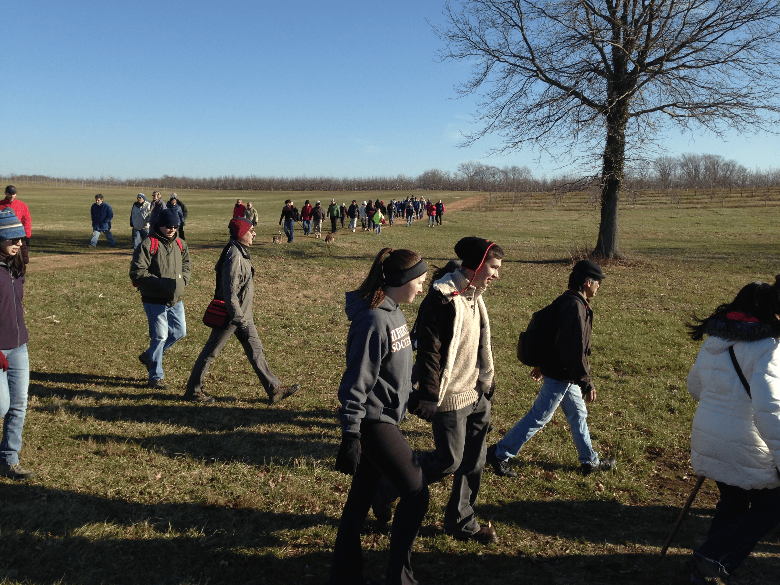 Some 70 participants in a First Day Hike at Monmouth Battlefield State Park in Freehold, New Jersey