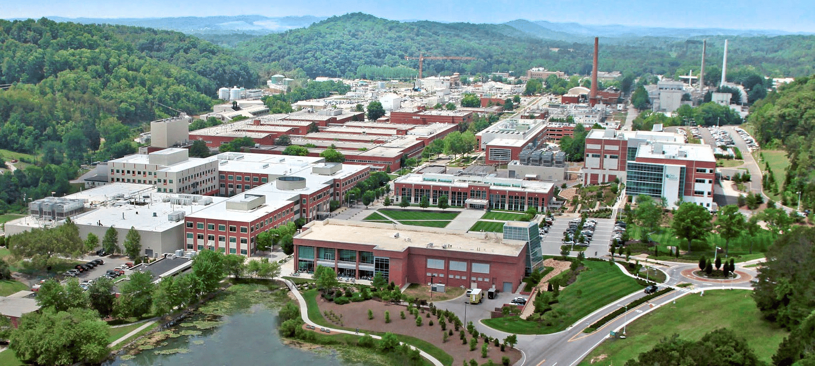 An aerial view of the Oak Ridge National Laboratory campus