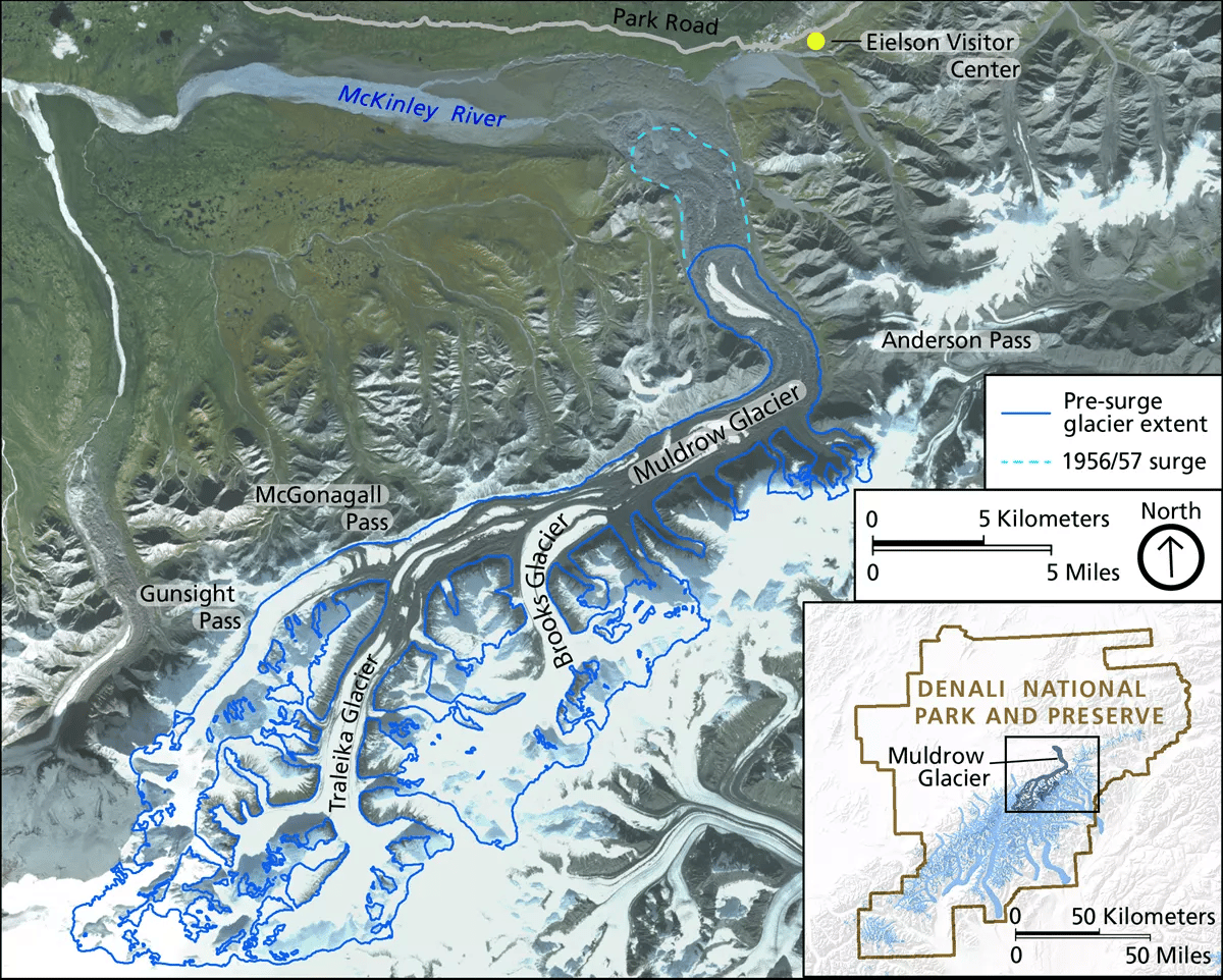 Map of the Muldrow Glacier and surrounding area | Denali National Park Facts 