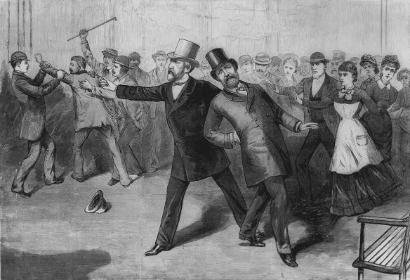 Charles Guiteau shot President James A. Garfield on July 2, 1881. Secretary of State James G. Blaine was standing next to the President when Guiteau attacked.