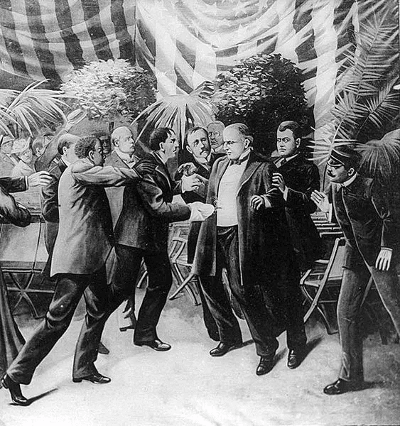 Leon Czolgosz shoots President William McKinley at the Pan-American Exposition in Buffalo on September 6, 1901. 
