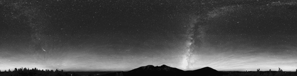 Black and white view of the Milky Way and starry night sky over Great Basin National Park, Nevada