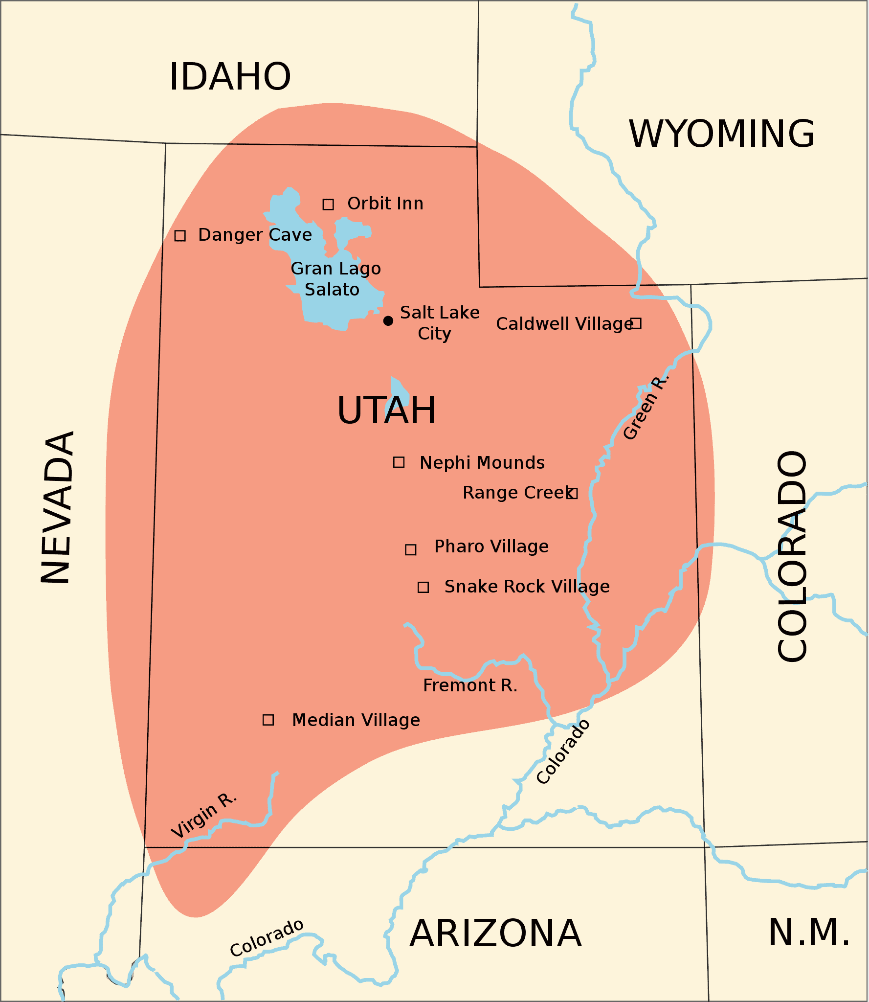 Map showing the Fremont culture region and archeological sites | Great Basin National Park Facts