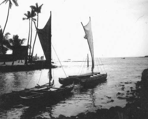 Traditional double-hulled canoes Polynesians presumably used to come to Hawaiʻi nearly 1,000 years ago 