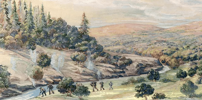 Depiction of the Dunbar and Hunter expedition to the "Hot Water of the Washita"
