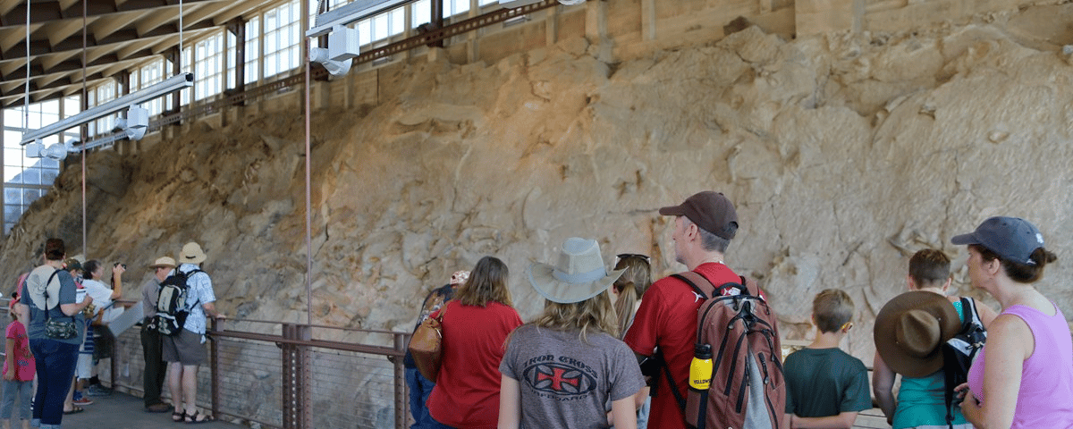 Visitors wander along the upper mezzanine in the Quarry Exhibit Hall 