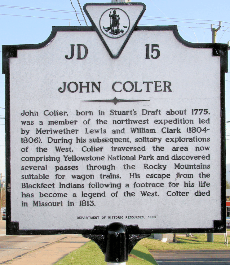 A sign commemorating John Colter
