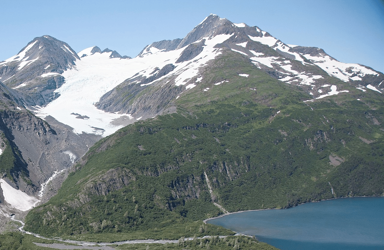  Lowell Peak and Learnard Glacier. Aerial view looking north. Near Whittier, Alaska | Kenai Fjords National Park Facts