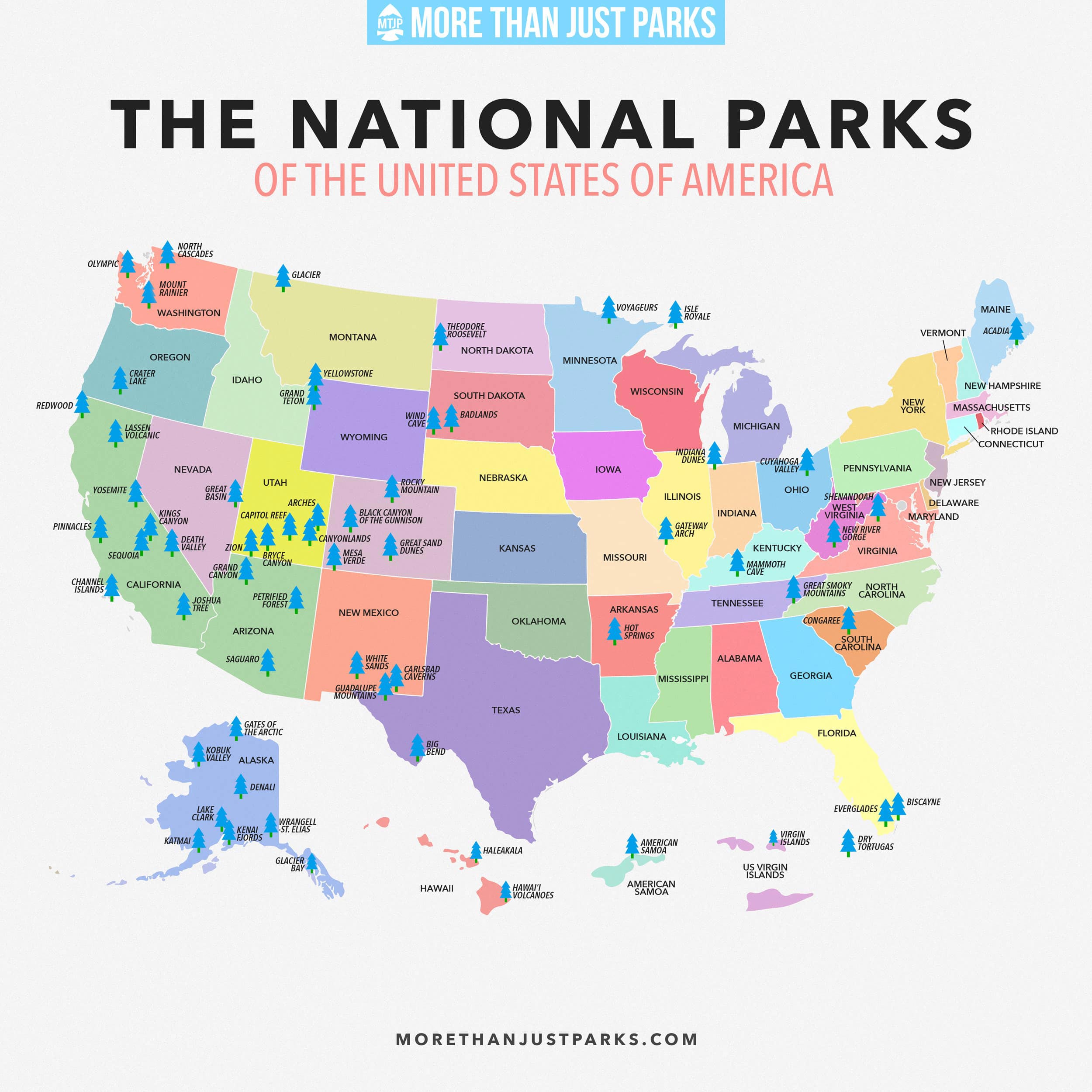rainbow national parks map, kids national park map, pride national parks map, multicolored national parks map