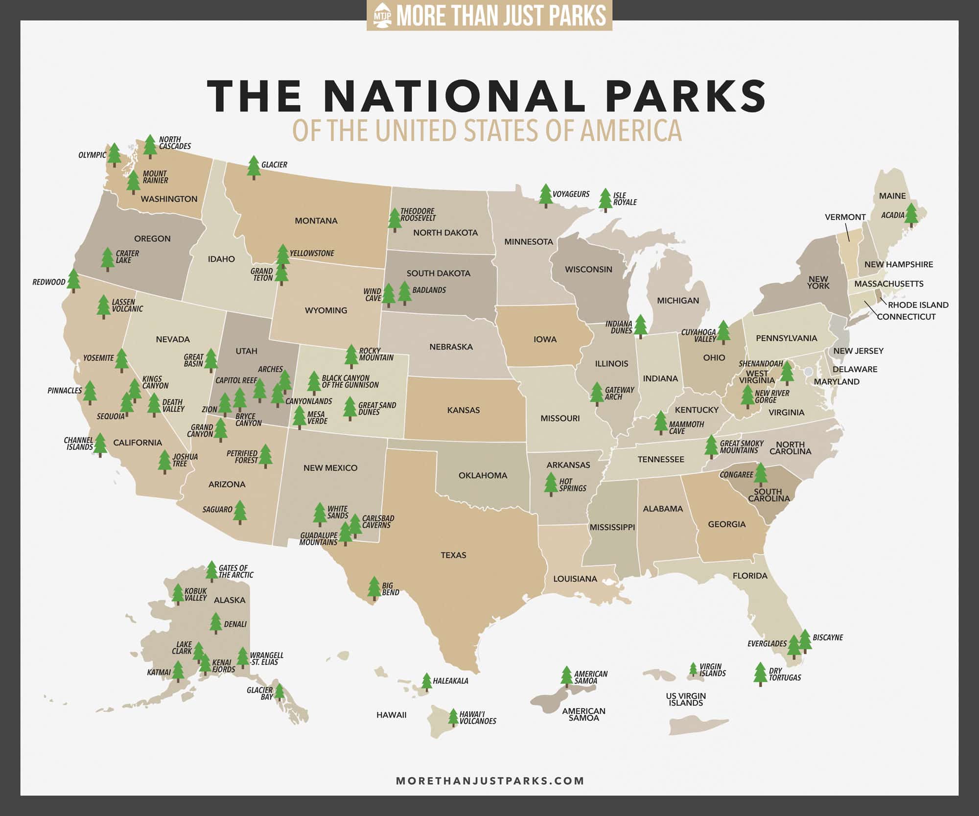 national parks map, map of the national parks, list of the national parks