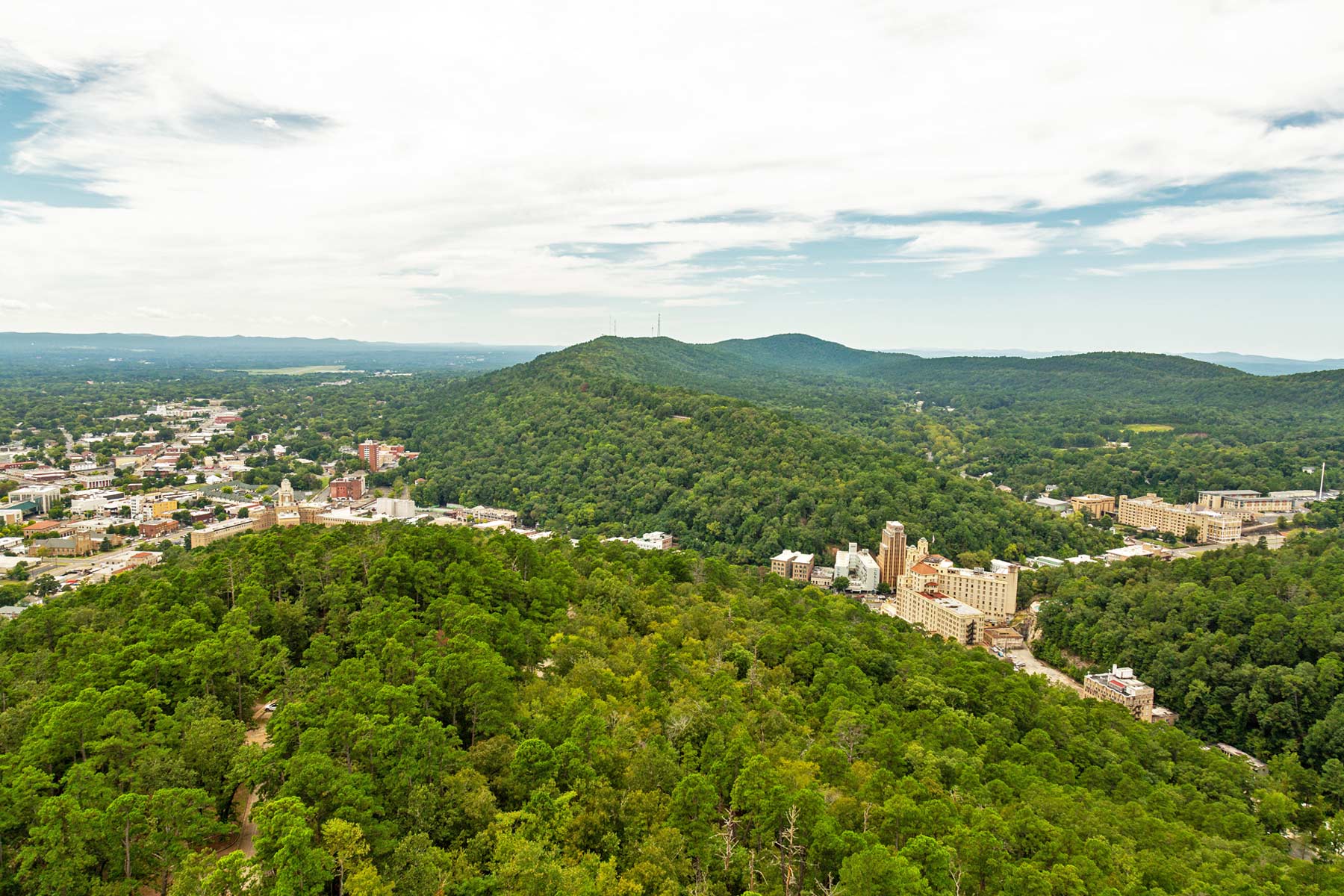 view from mountain observation tower, things to do in hot springs national park