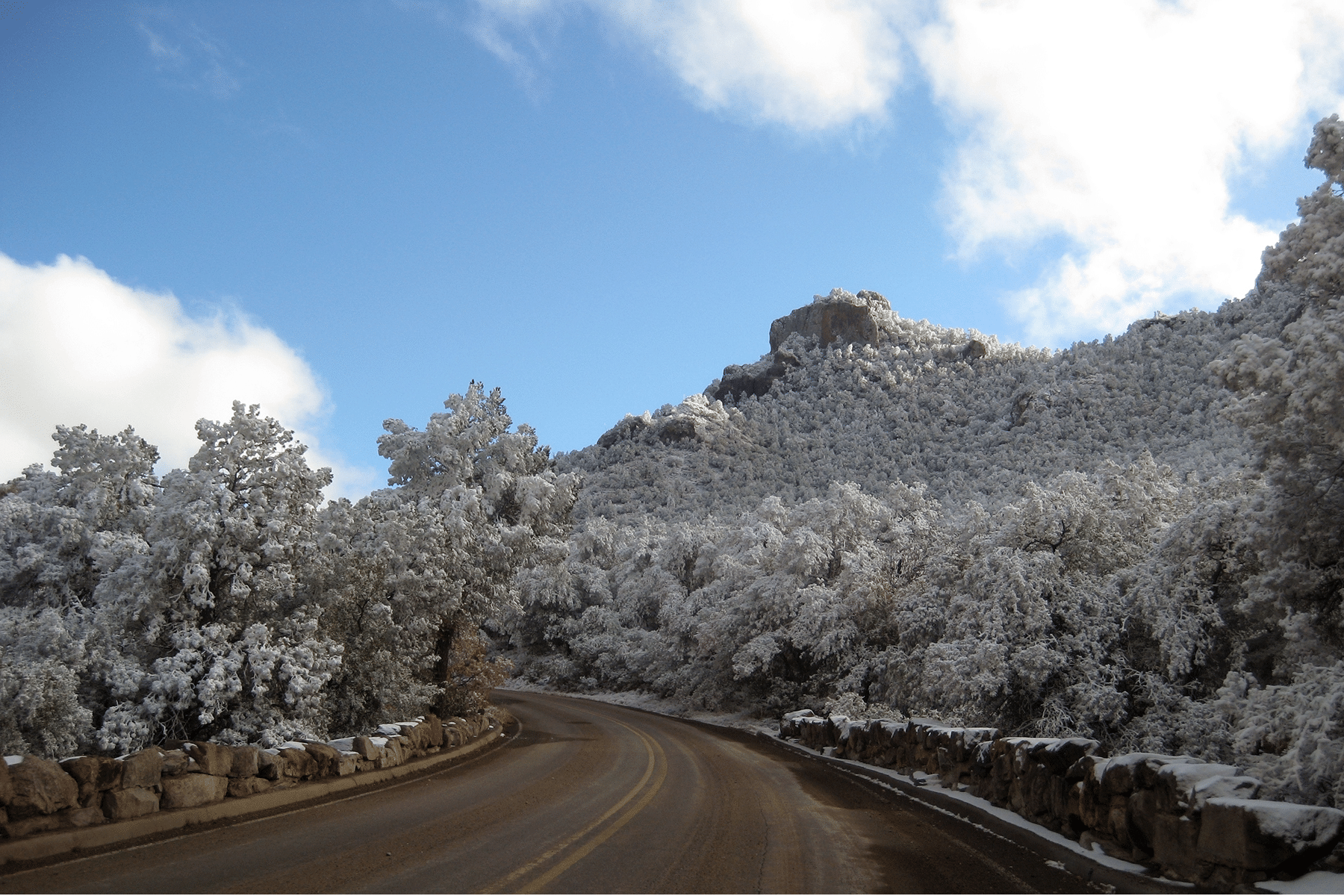 Chisos Basin Road in Winter Storm in Big Bend National Park


