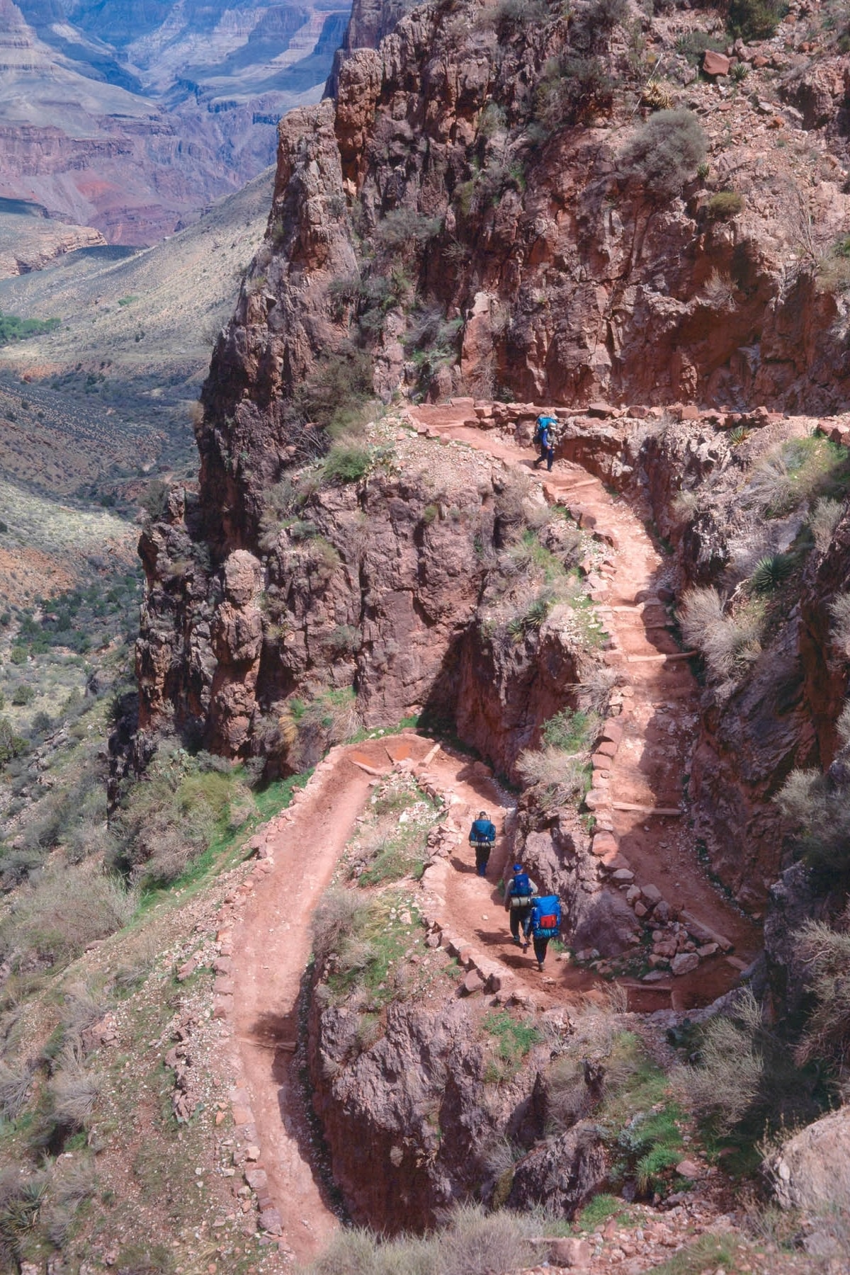 Winding switchbacks on Bright Angel Trail in Grand Canyon National Park.