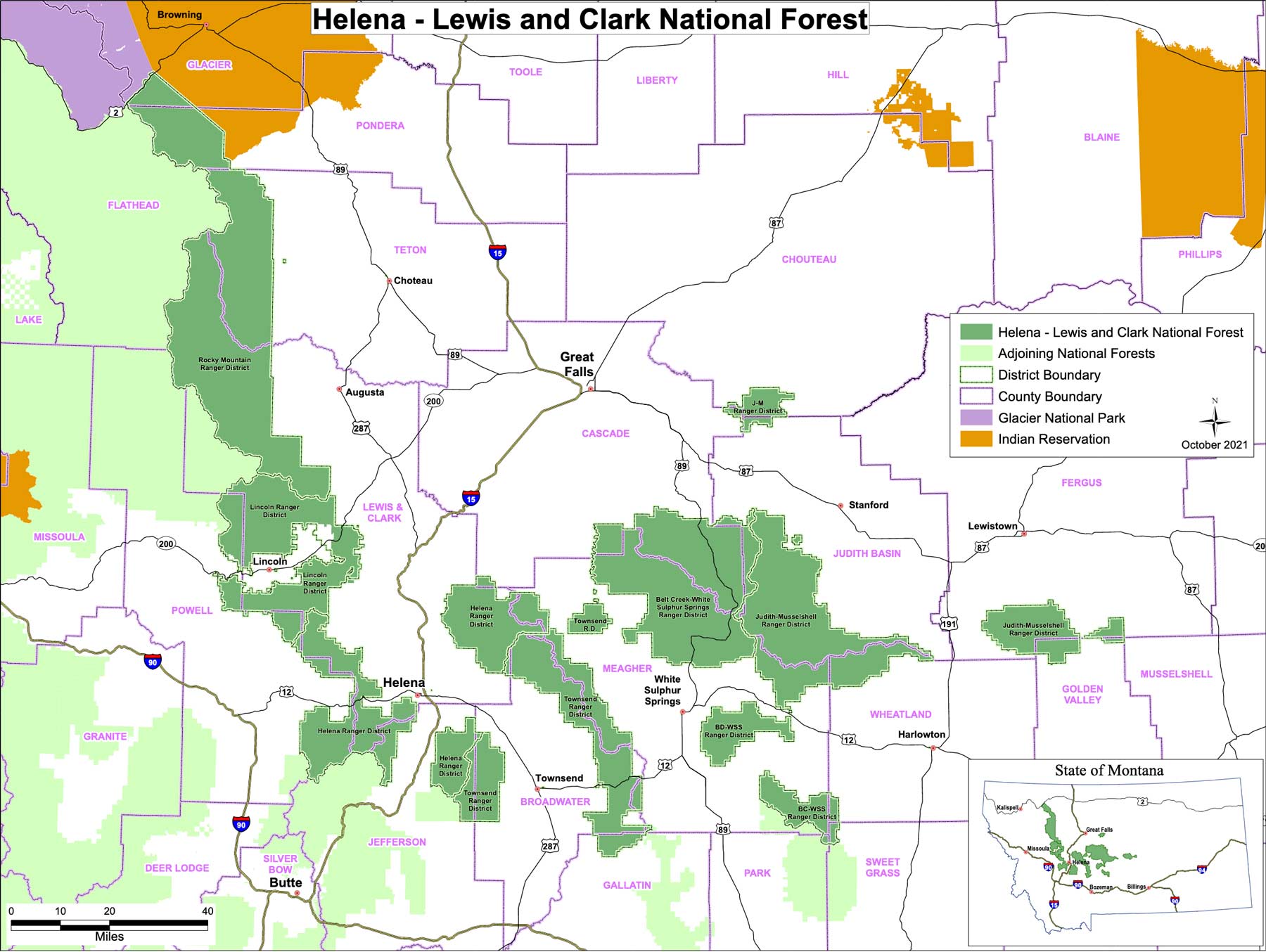 helena-lewis & clark national forest ranger districts map