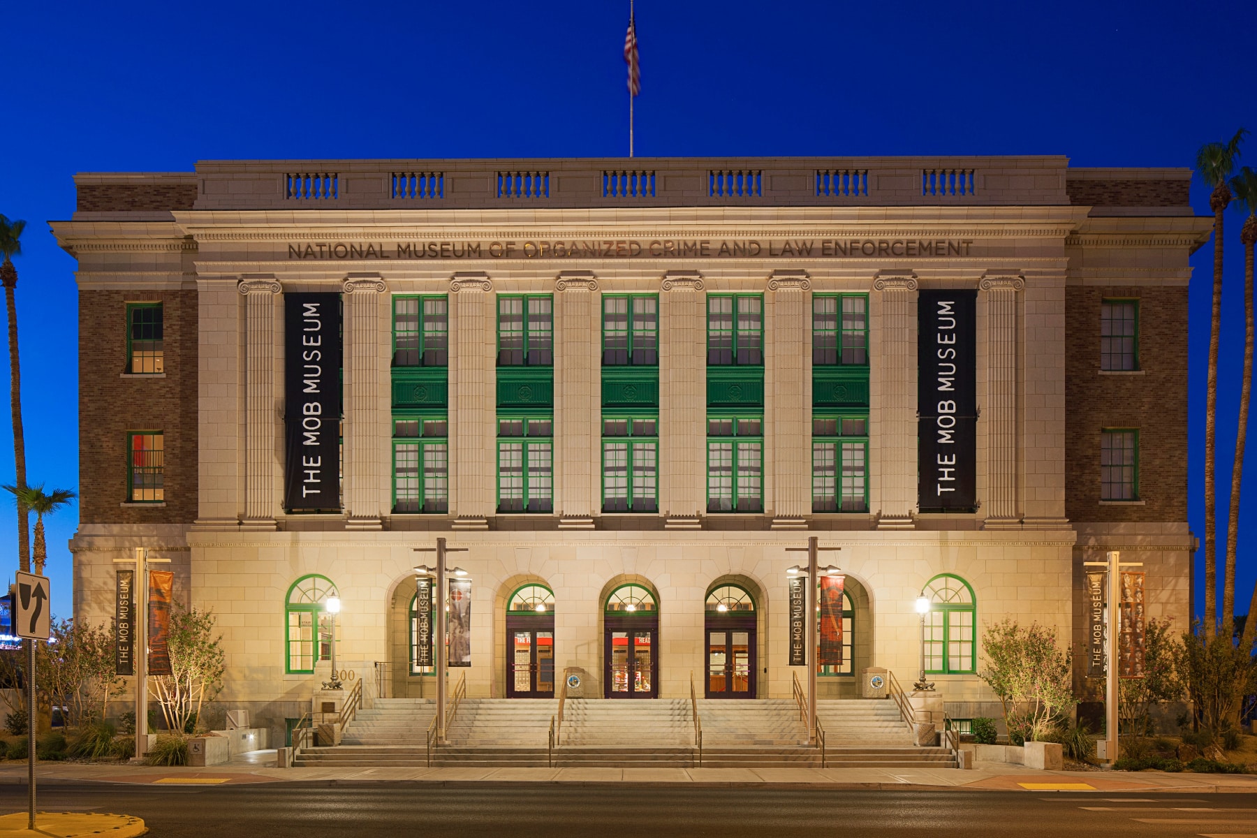 A building that looks like a courthouse now houses the Mob Museum in Las Vegas.