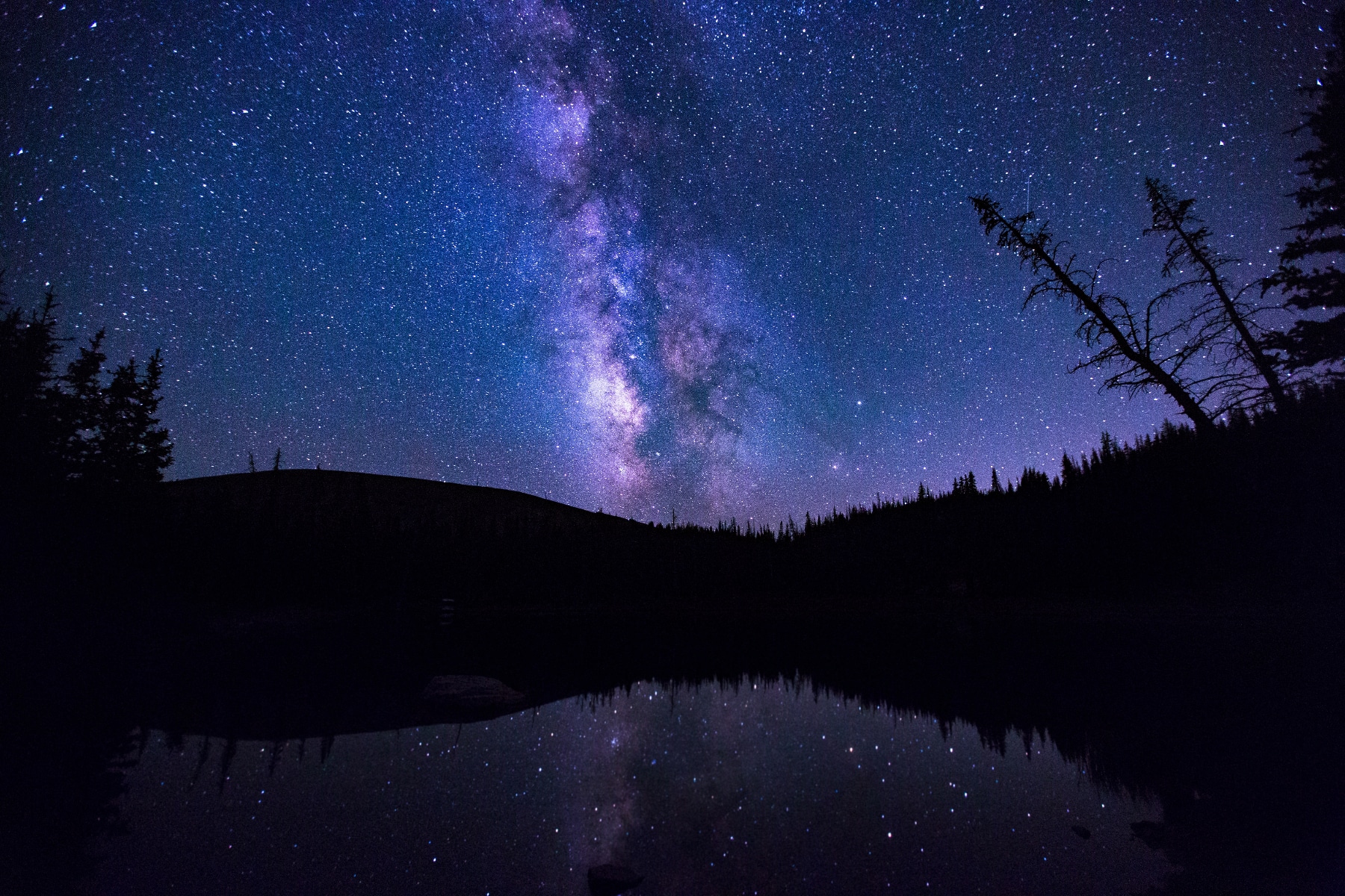 The Milky Way over a mountain lake in a Dark Sky Park.