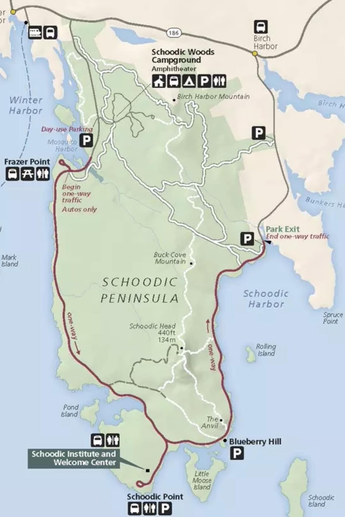 Schoodic Peninsula Winter Map in Acadia