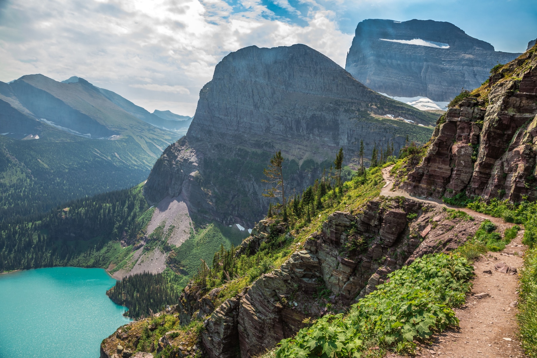 Stunning Trail Views of Grinnell Lake on the Grinnell Glacier Trail at Glacier National Park, Montana