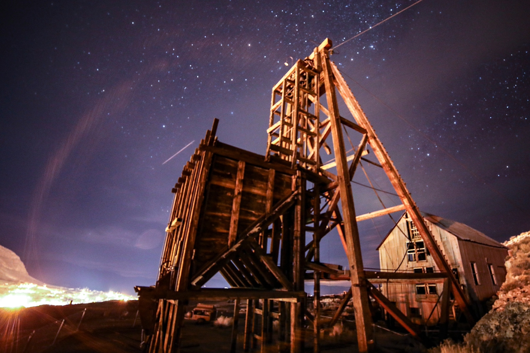 Tonopah Mining Park under starry skies, one of the stopping points of the dark sky park road trip