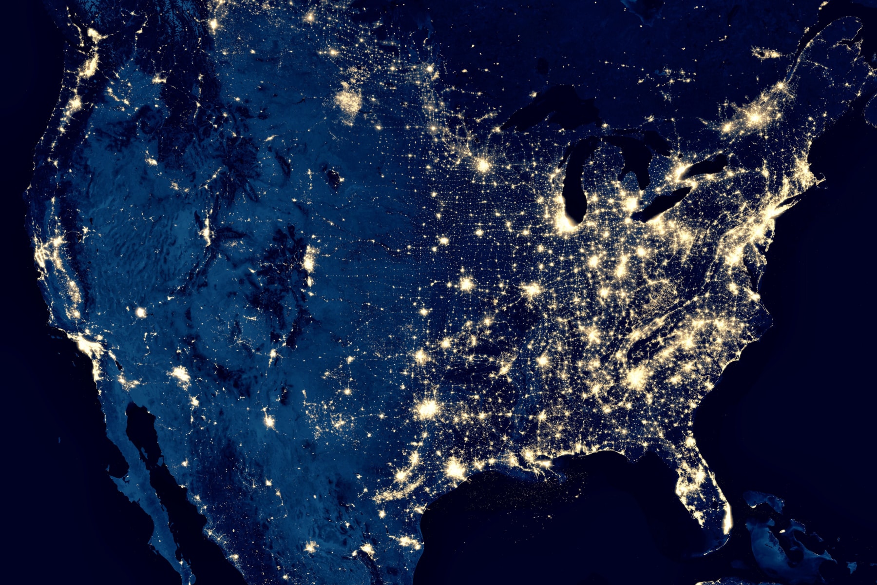 A map of the US showing light pollution. You can see the empty space near Nevada is where the Dark Sky Park road trip would be.