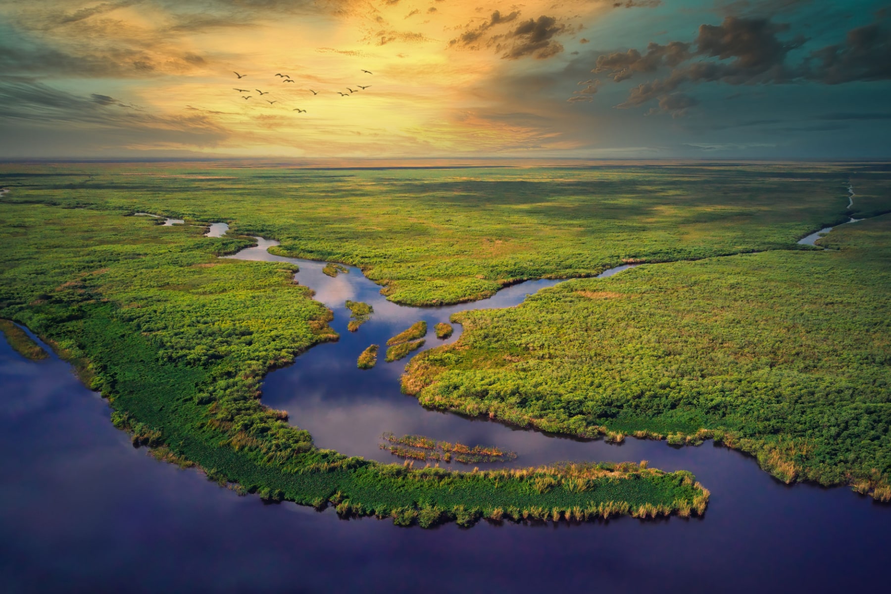 Everglades National Park at sunset, one of the best national parks to visit in March. 