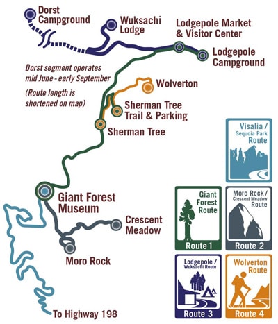 Sequoia Shuttle Map, Yosemite to Sequoia National Park Majestic Mountain Loop