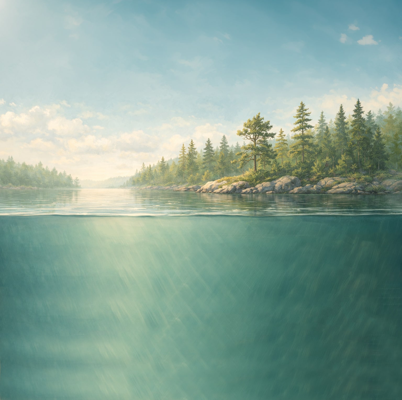 The Boundary Waters Canoe Area Wilderness viewed from above the waterline